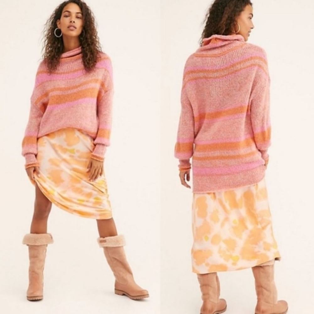 Free People Candy Stripe Tunic Sweater Cowl Neck XS